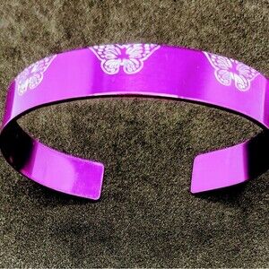 Hand Crafted Engraved Cuff Bracelet Purple Butterfly